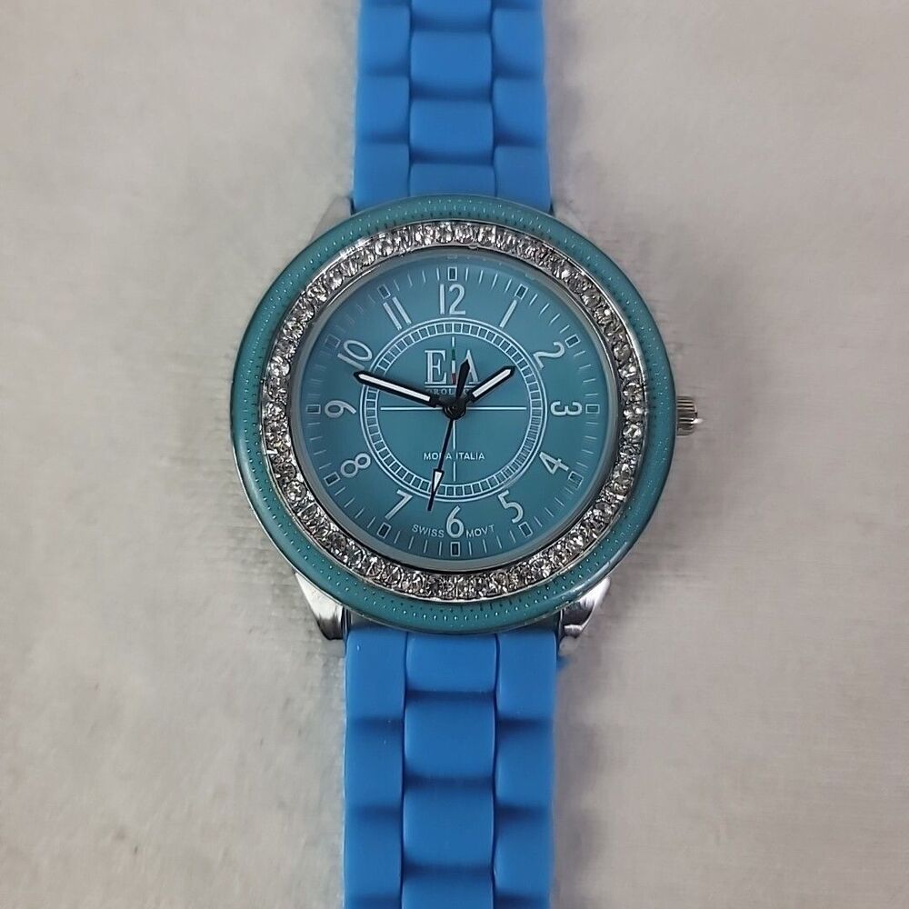 EA Orologio Moda Italia Fashion Watch Blue Turquoise #5023 Swiss Movt Crystal